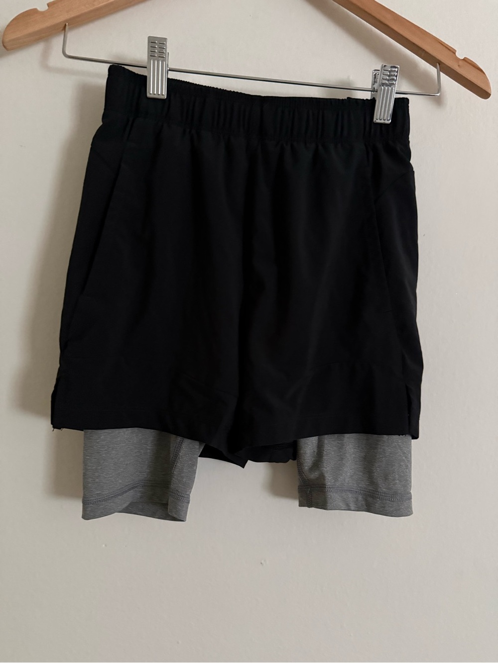 Kids Black Athletic Layered Shorts with Gray Liner